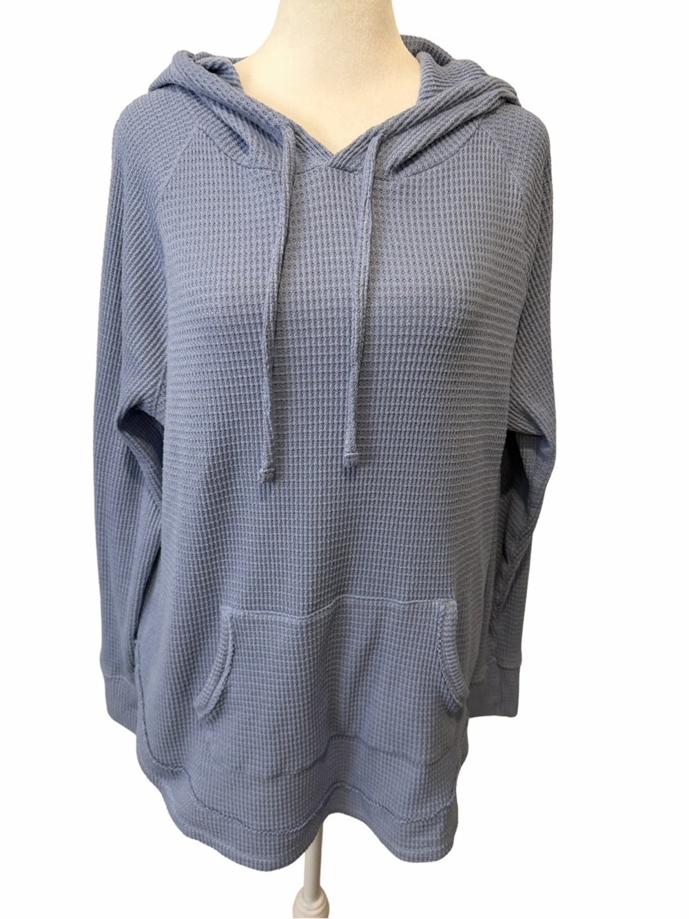 SO Women’s Light Blue Waffle-Knit Hoodie Sweater. Size XL.